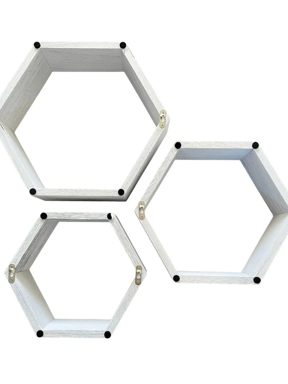 Set of 3 Whitewashed Hexagon Floating Wall Shelves